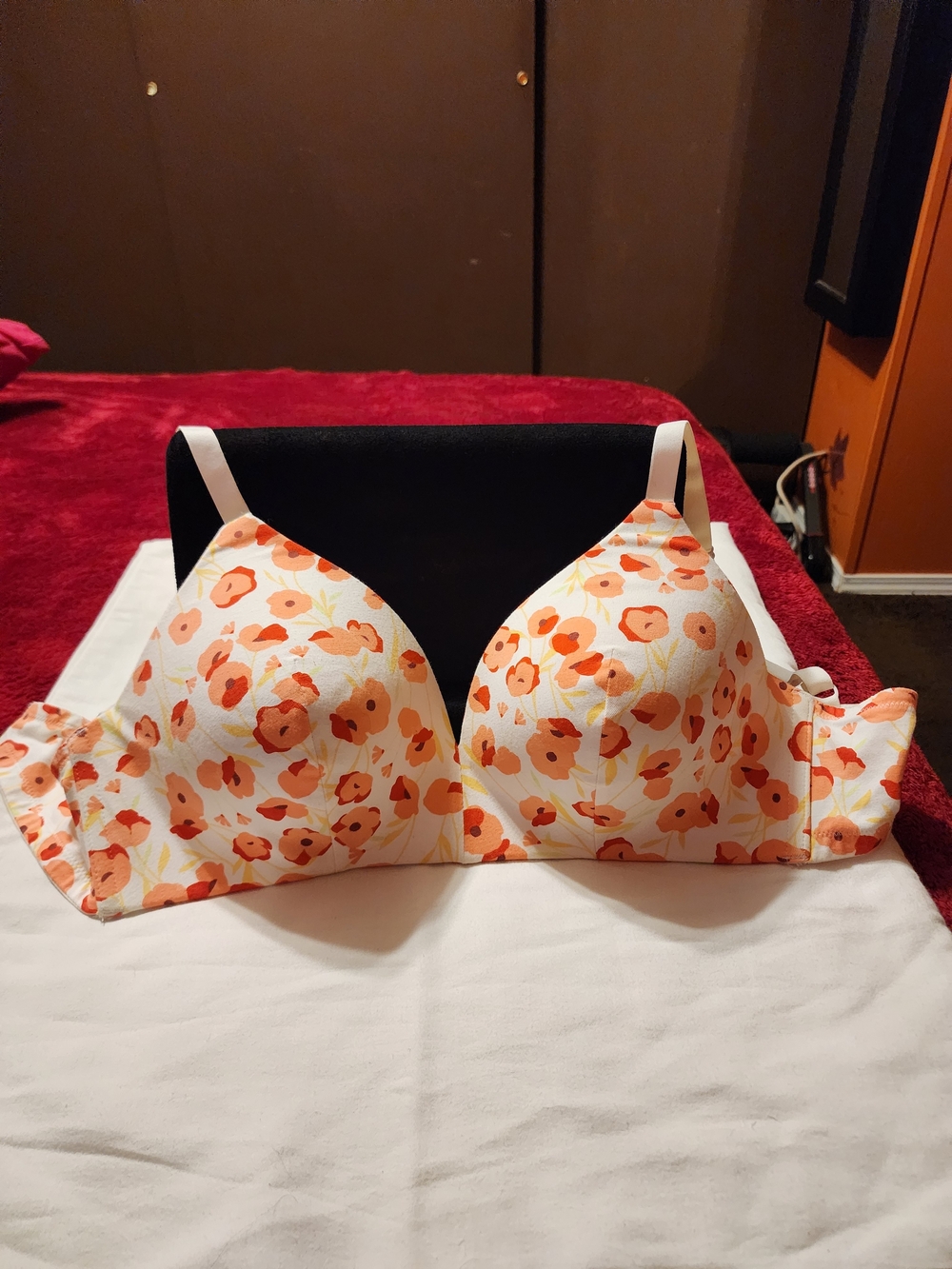 Ambroelle Floral Padded T-Shirt Bra in Orange and White